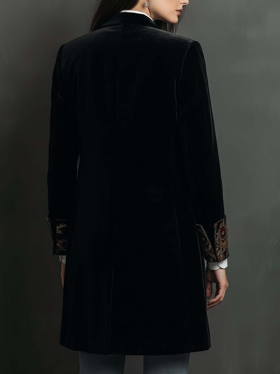 Léontine | Blazer Aderente in Velluto con Ricamo Dorato, Nero