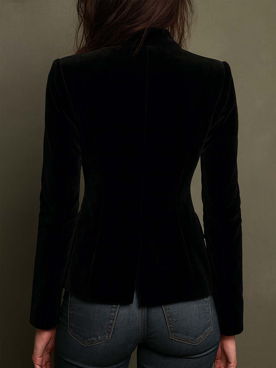 Apolline | Blazer in Velluto con Ricamo Fiorito Multicolore, Nero