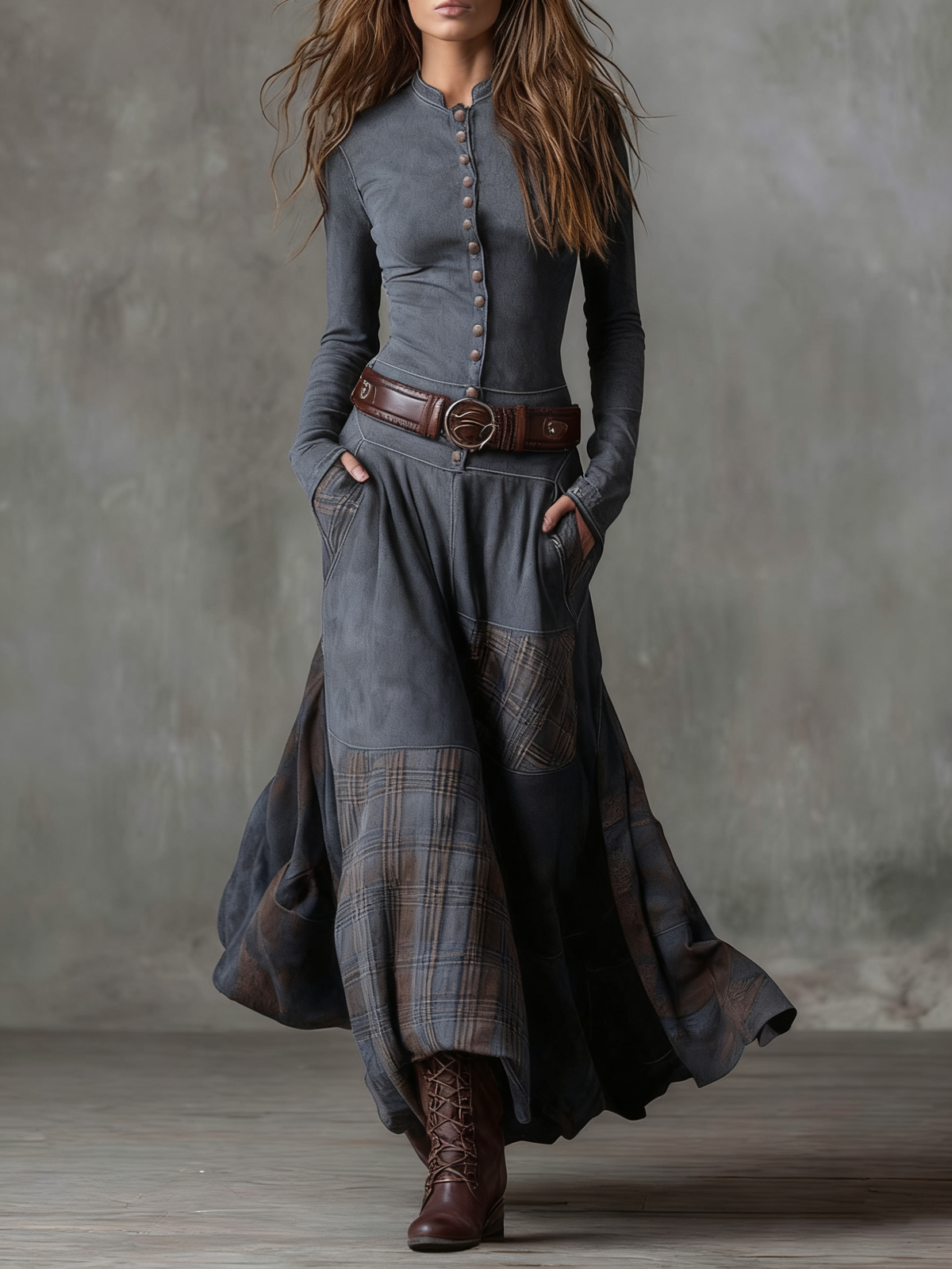 Beatrice | Abito Maxi in Suede con Cintura
