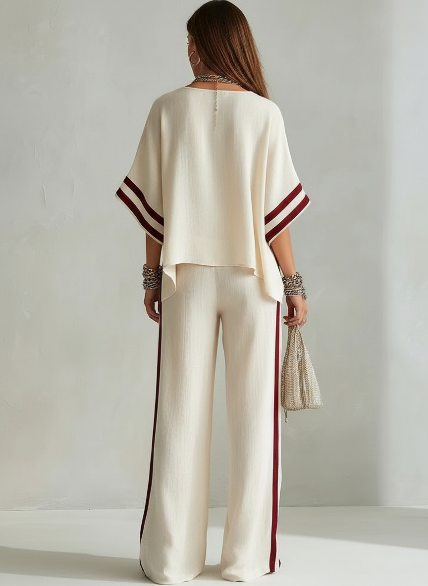 Michela | Completo Boho a Righe Color-Block, Crema