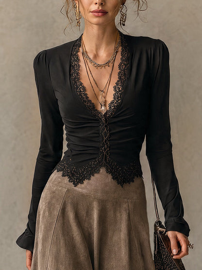 Albina | Completo Top in Pizzo e Gonna Maxi Effetto Scamosciato, Nero e Tortora