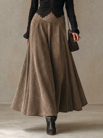 Albina | Completo Top in Pizzo e Gonna Maxi Effetto Scamosciato, Nero e Tortora