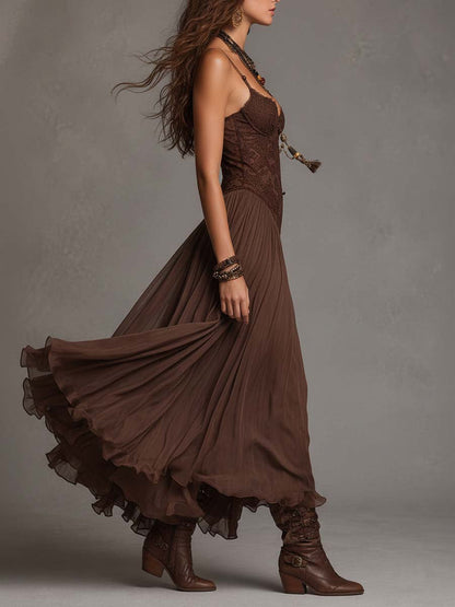 Vienna | Abito Marrone in Pizzo e Chiffon