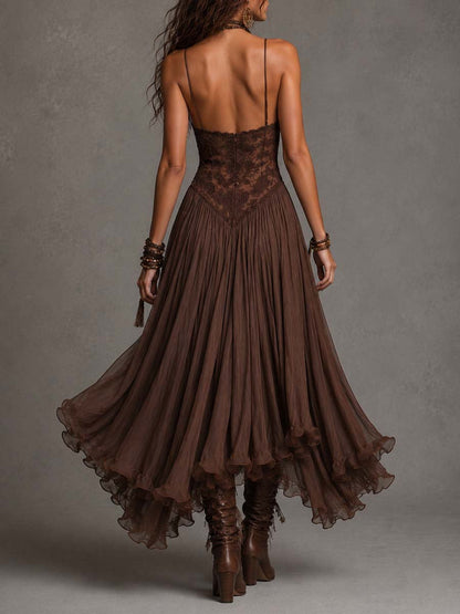 Vienna | Abito Marrone in Pizzo e Chiffon