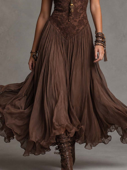 Vienna | Abito Marrone in Pizzo e Chiffon