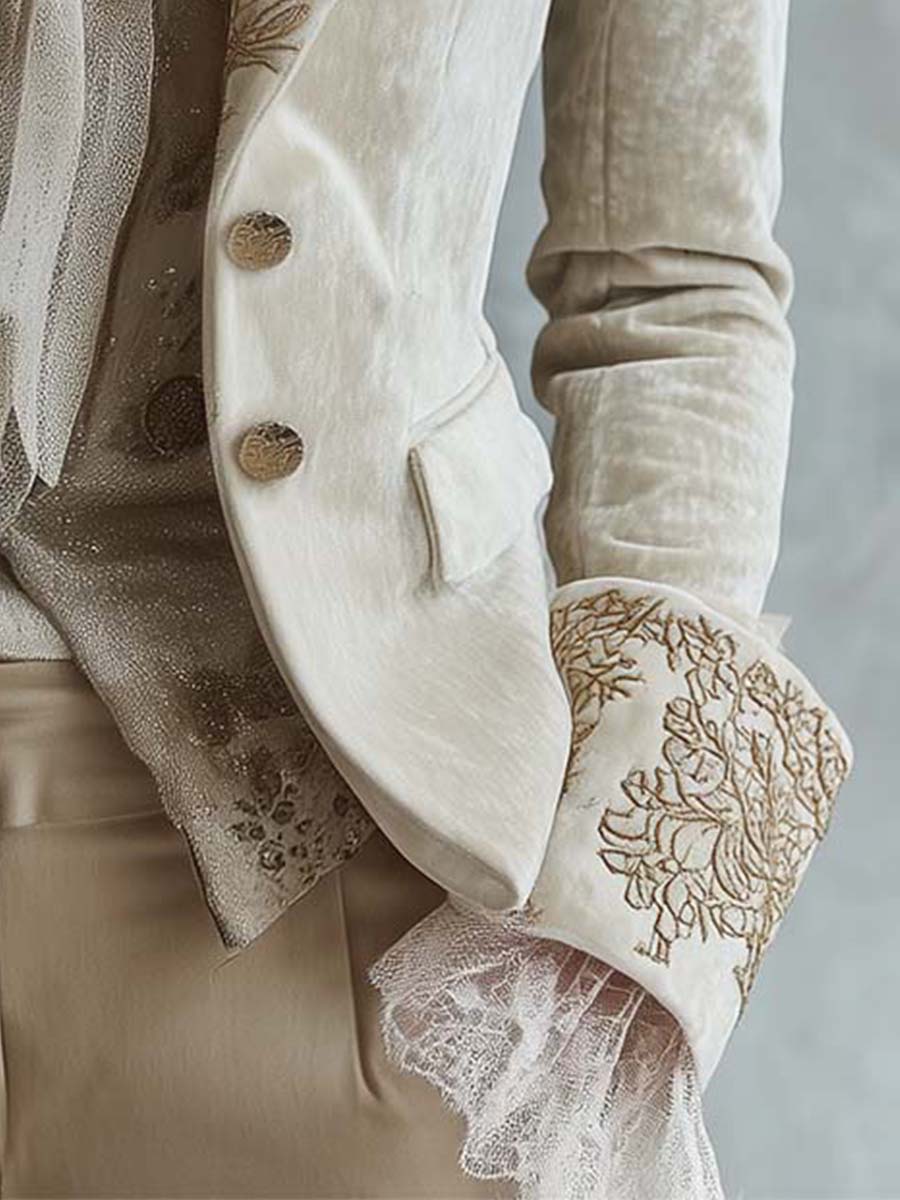 Constance | Blazer in Velluto Ricamato, Beige