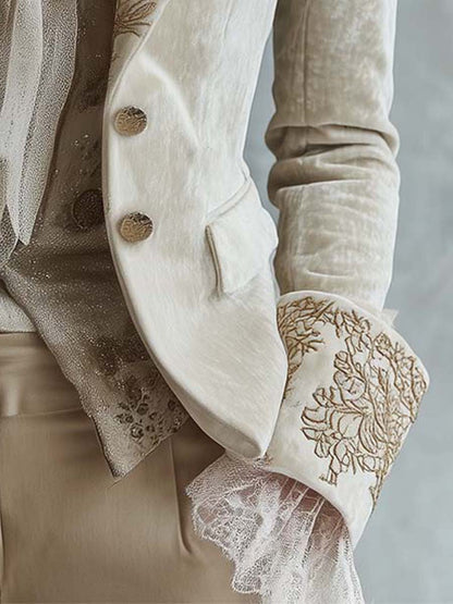 Constance | Blazer in Velluto Ricamato, Beige