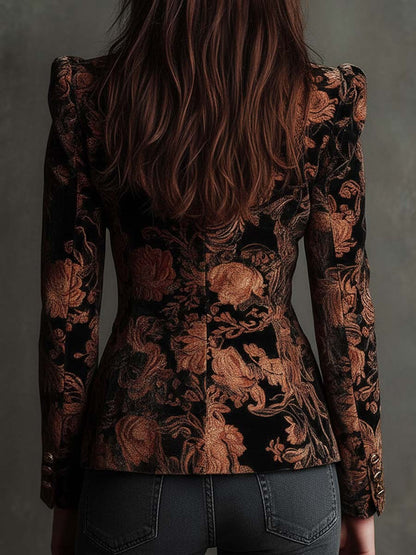 Bertille | Blazer in Velluto Jacquard Fiorito, Nero e Bronzo