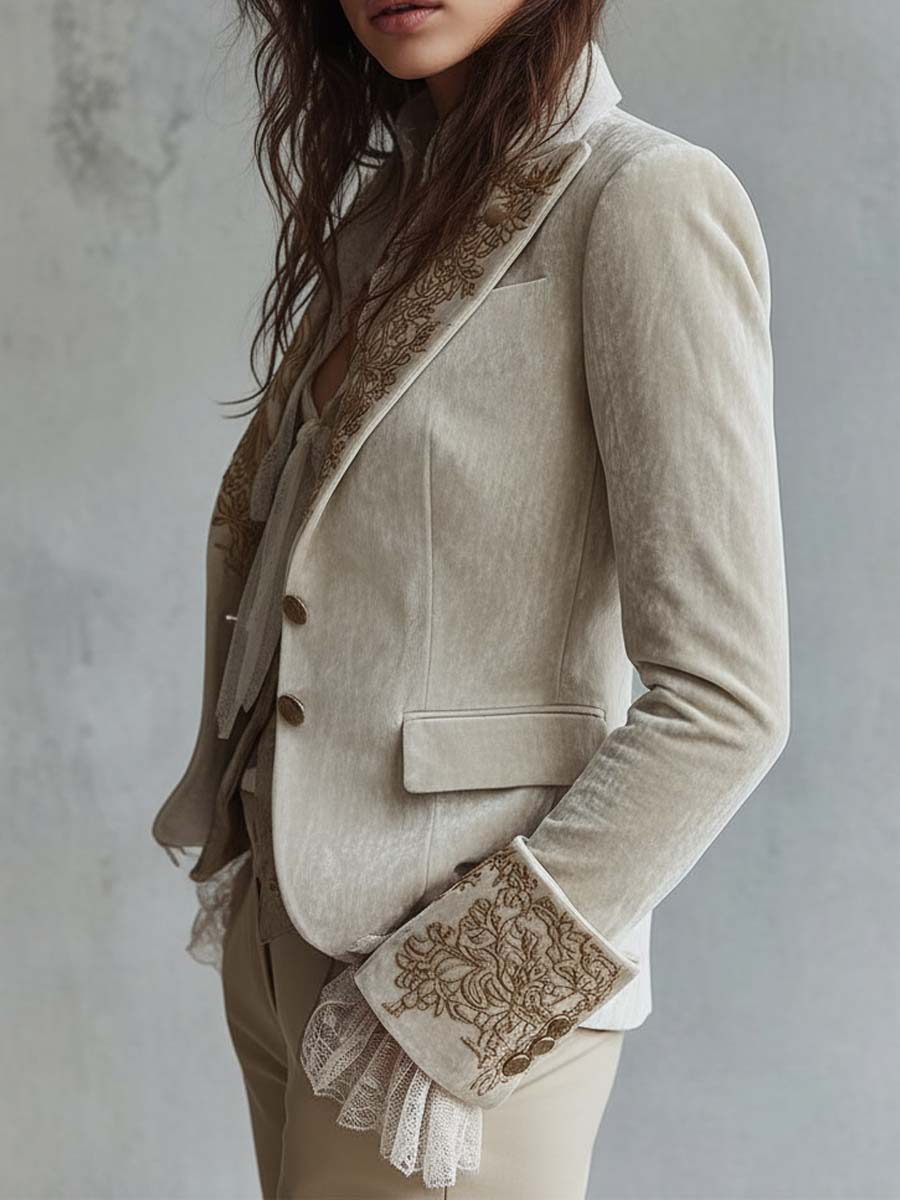 Constance | Blazer in Velluto Ricamato, Beige