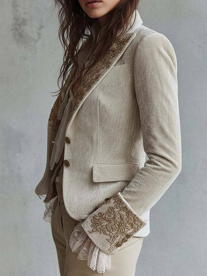 Constance | Blazer in Velluto Ricamato, Beige