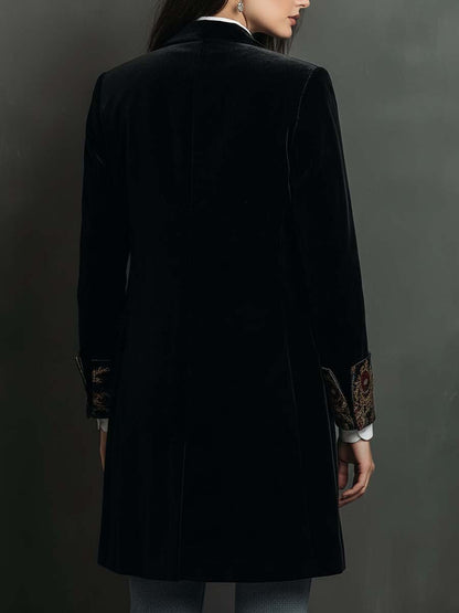 Léontine | Blazer Aderente in Velluto con Ricamo Dorato, Nero