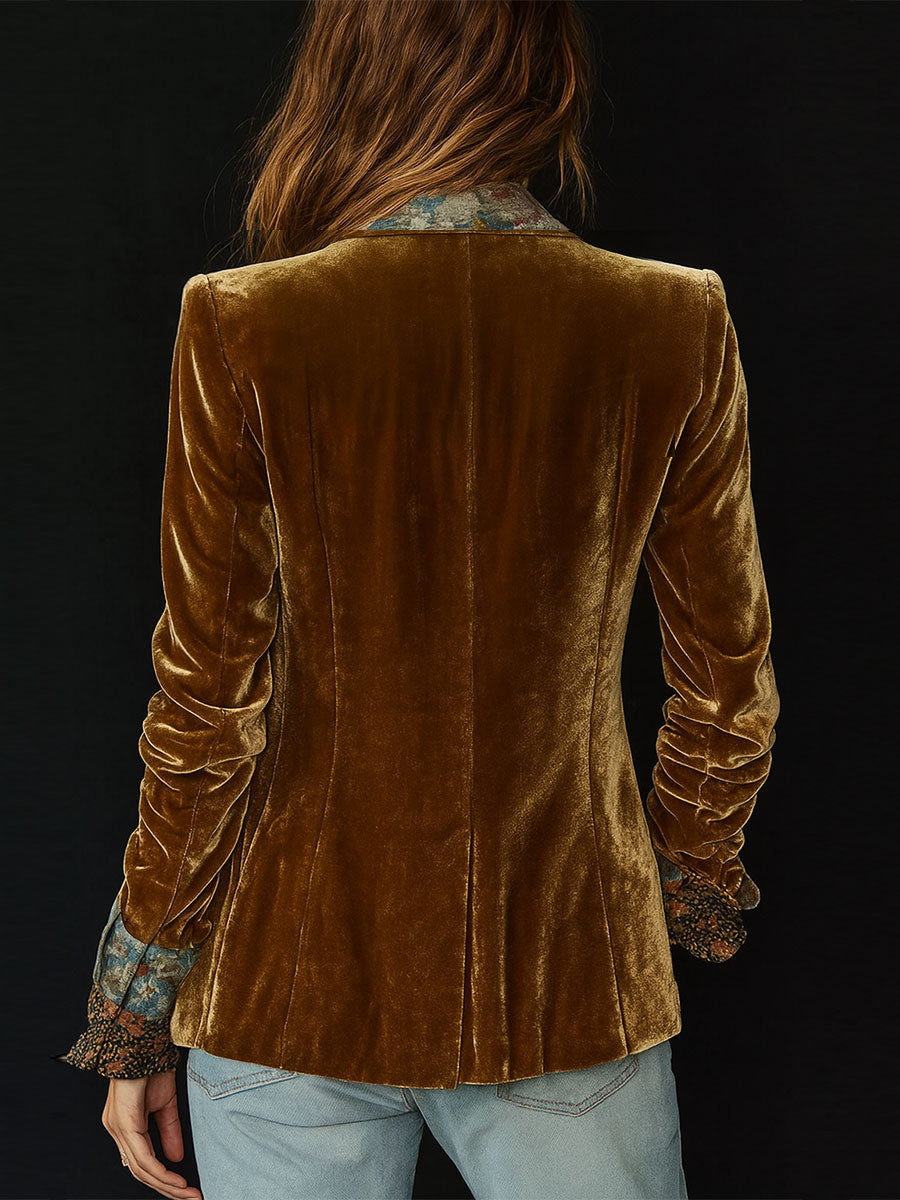 Séverine | Blazer in Velluto Patchwork Fiorito Vintage, Senape