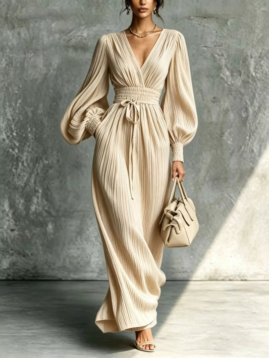 Clelia | Abito Maxi Plissé con Laccio in Vita