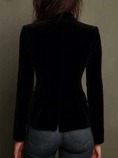 Apolline | Blazer in Velluto con Ricamo Fiorito Multicolore, Nero