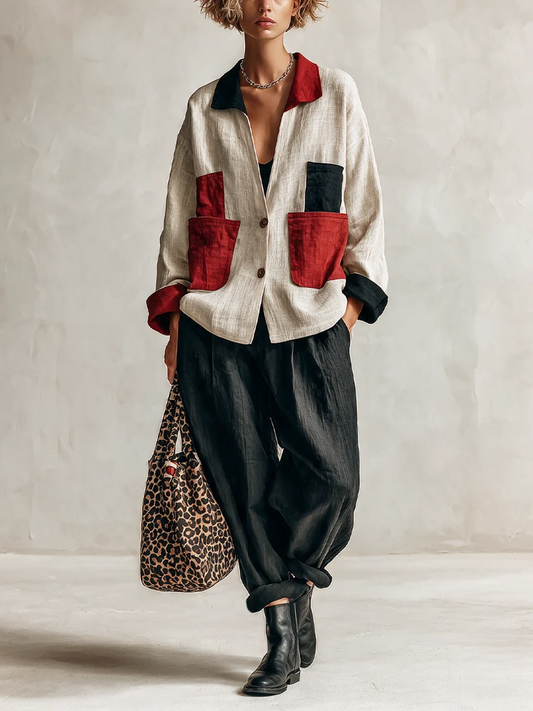 Sveva | Completo Camicia Color Block e Pantaloni Ampi, Nero