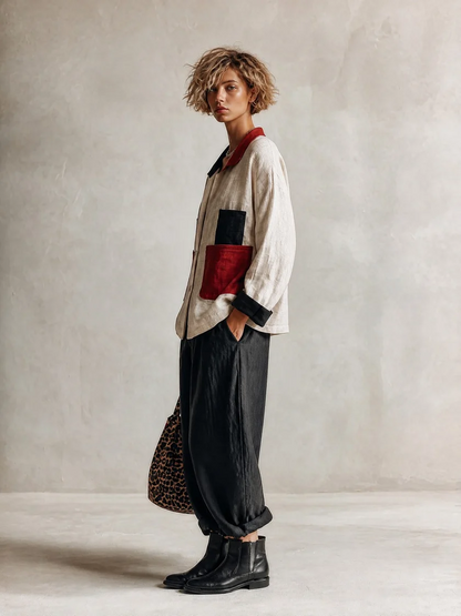 Sveva | Completo Camicia Color Block e Pantaloni Ampi, Nero