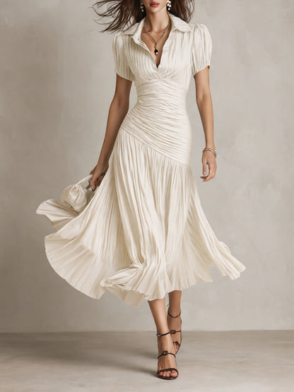 ISLA | Vestito Midi Plissettato a Strisce Stile Camicia