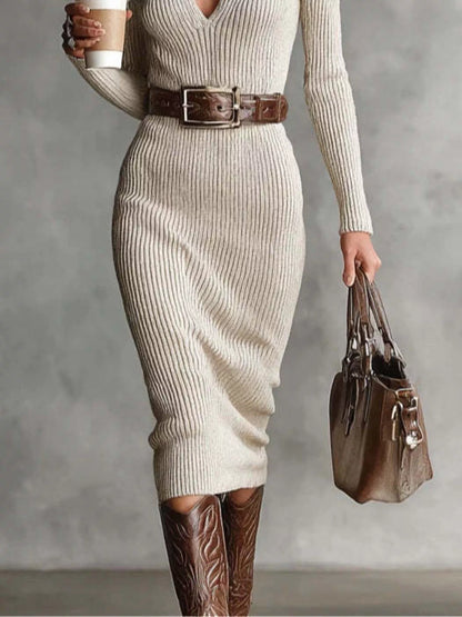 Ottavia | Abito Maglia a Costine Scollo a V