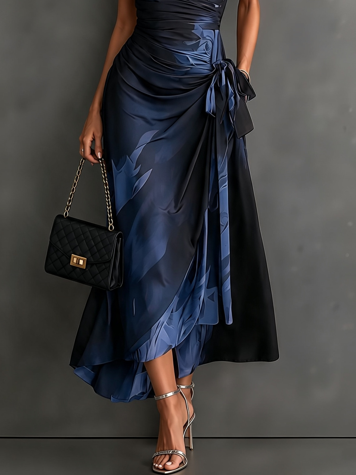 Marine | Vestito Midi Avvolgente Astratto con Collo