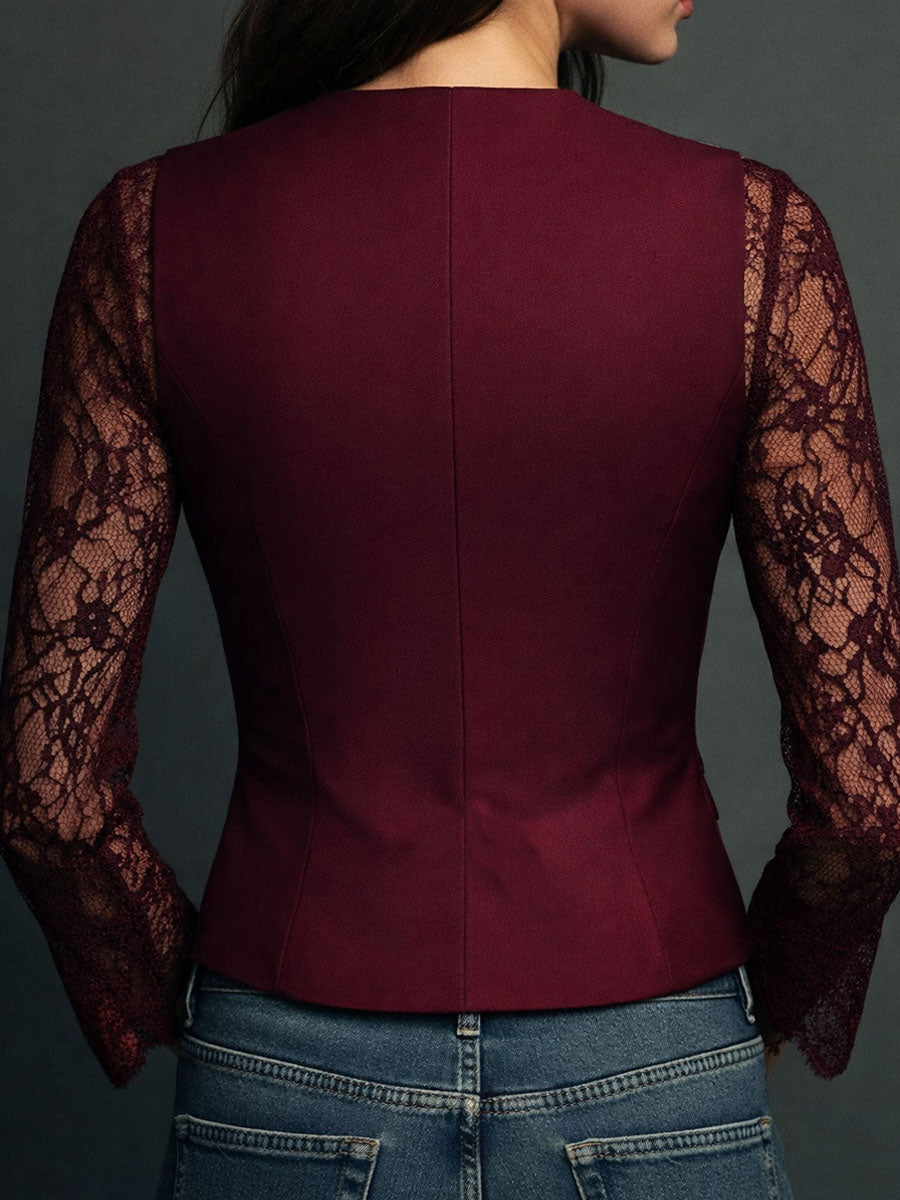 Ninon | Top Blazer Nero a Maniche Semitrasparenti
