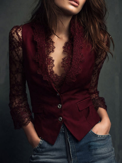 Ninon | Top Blazer Nero a Maniche Semitrasparenti