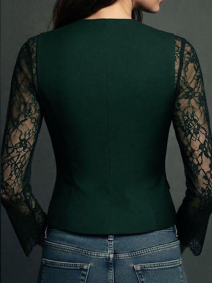 Ninon | Top Blazer Nero a Maniche Semitrasparenti