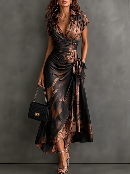 Ámbar | Vestito Midi Avvolgente Astratto con Collo