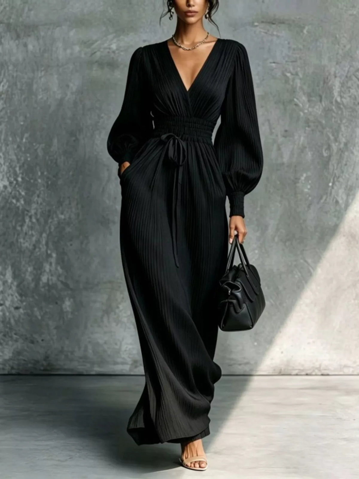 Clelia | Abito Maxi Plissé con Laccio in Vita