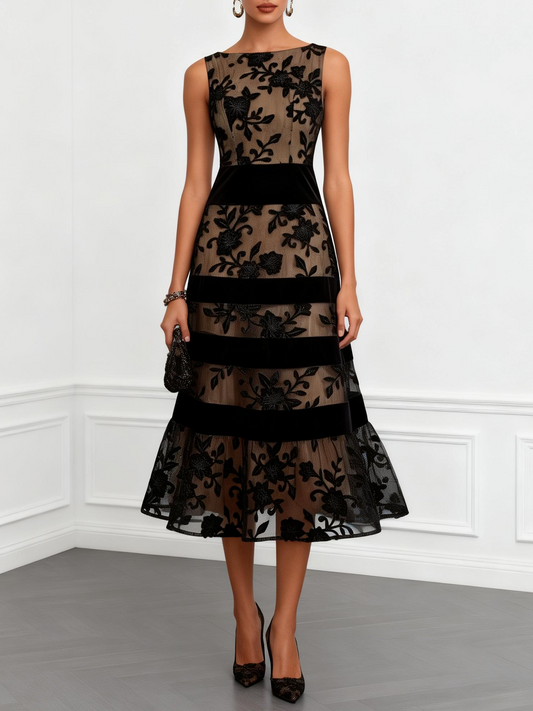 Bella Noir | Vestito Midi con Stampa Floreale