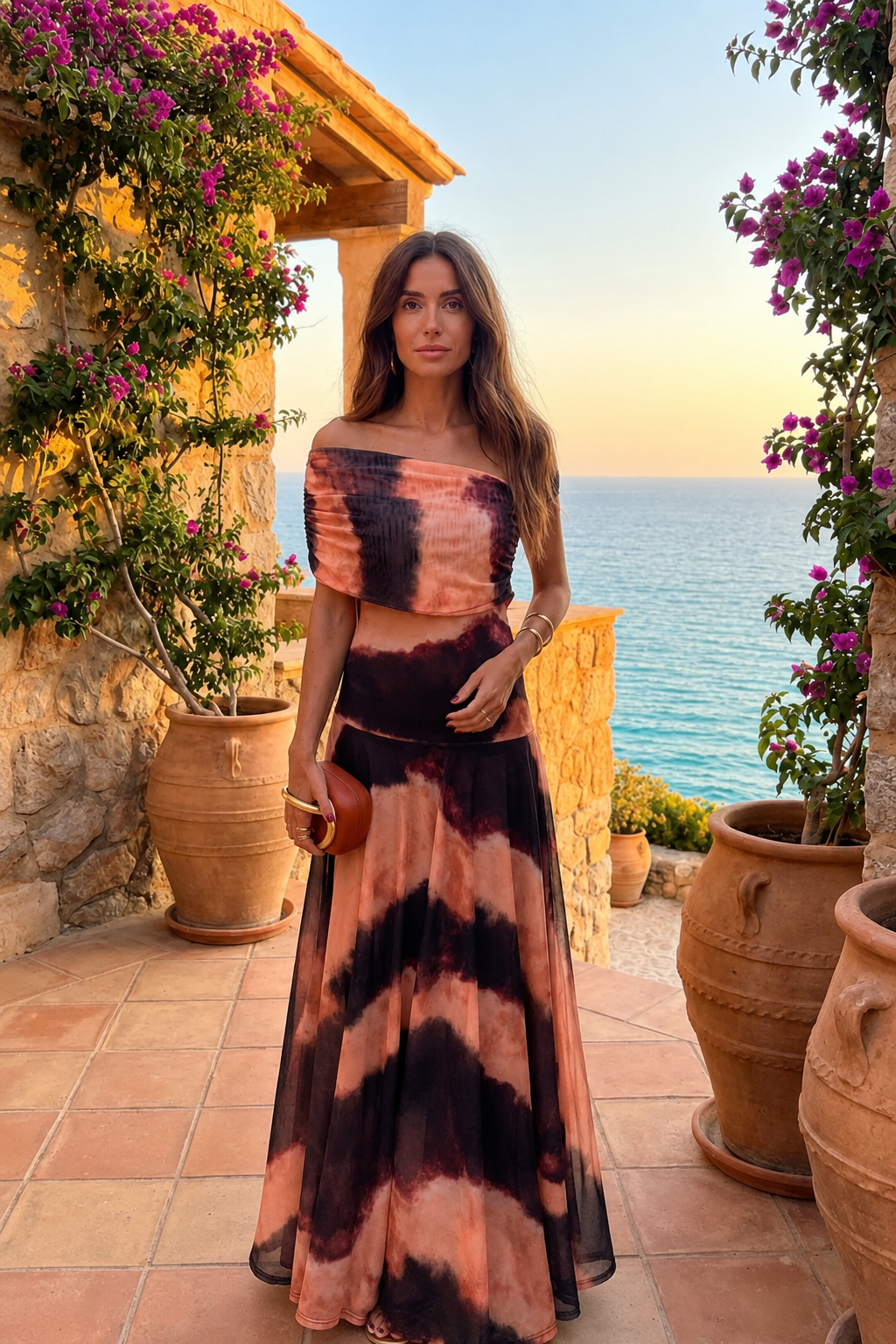 Vestito Toledo Stampato Arancione e Marrone