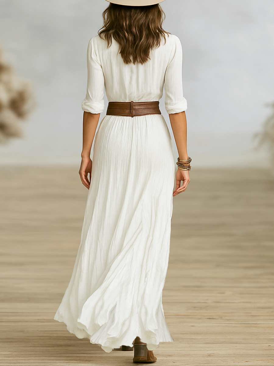 Aurore | Abito Lungo in Lino con Colletto Inverso