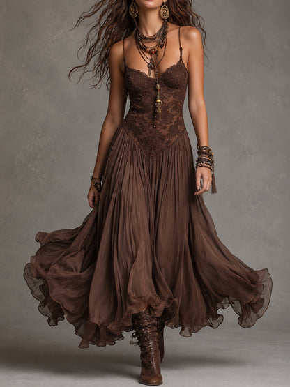 Vienna | Abito Marrone in Pizzo e Chiffon