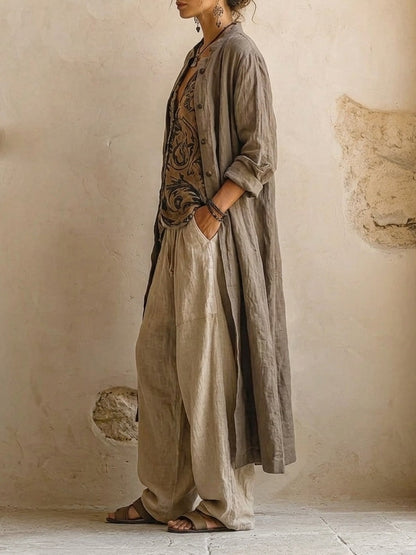 Patrizia | Completo Tre Pezzi in Misto Cotone e Lino, Naturale