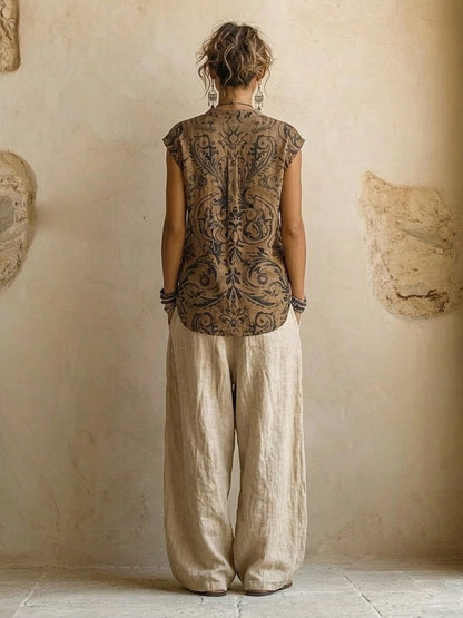 Patrizia | Completo Tre Pezzi in Misto Cotone e Lino, Naturale