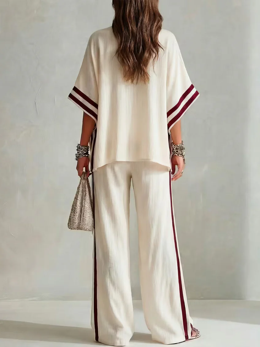 Michela | Completo Boho a Righe Color-Block, Crema