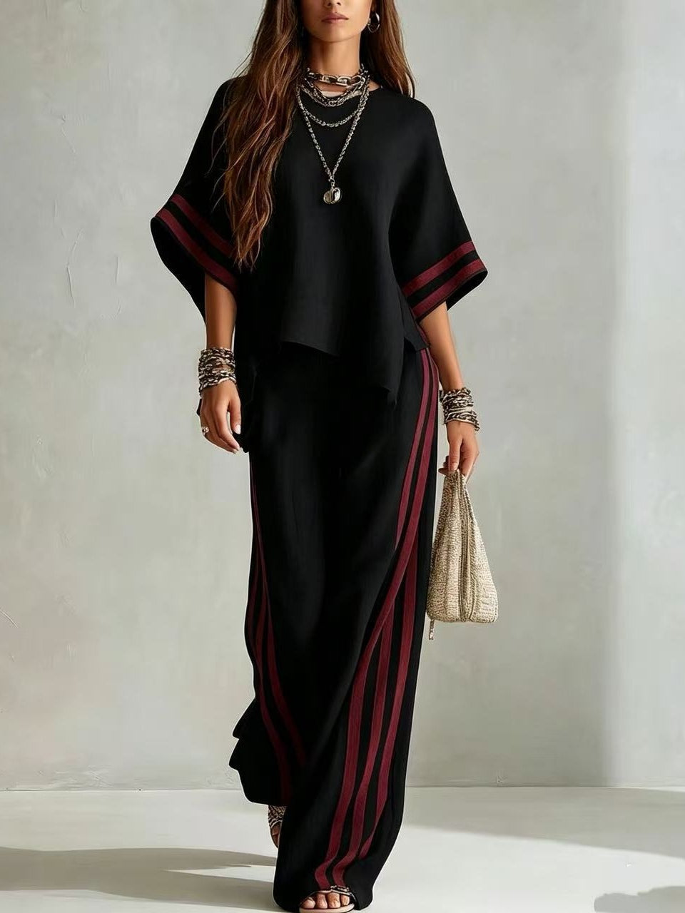 Teresa | Completo Boho a Righe Color-Block, Nero