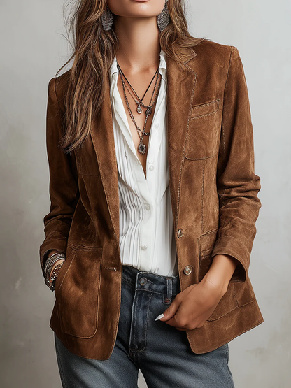 Adeline | Blazer Vintage in Scamosciato, Marrone