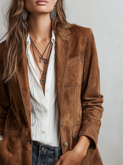 Adeline | Blazer Vintage in Scamosciato, Marrone