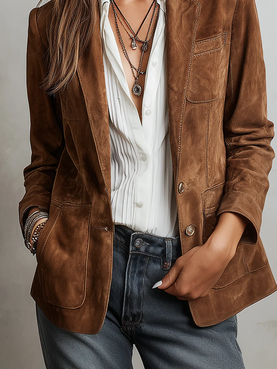 Adeline | Blazer Vintage in Scamosciato, Marrone