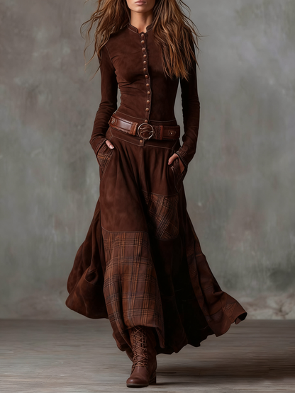 Beatrice | Abito Maxi in Suede con Cintura