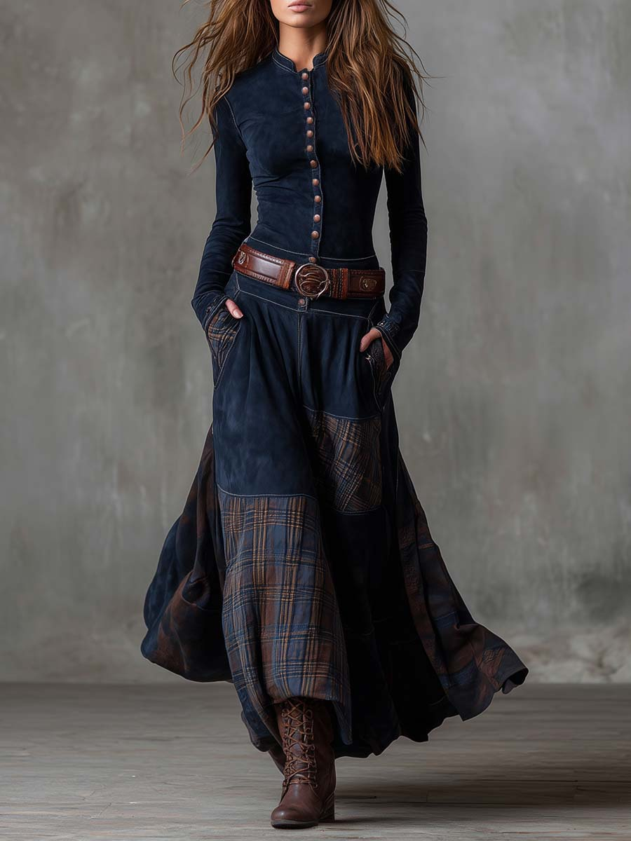 Beatrice | Abito Maxi in Suede con Cintura