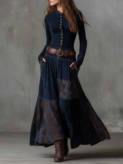 Beatrice | Abito Maxi in Suede con Cintura