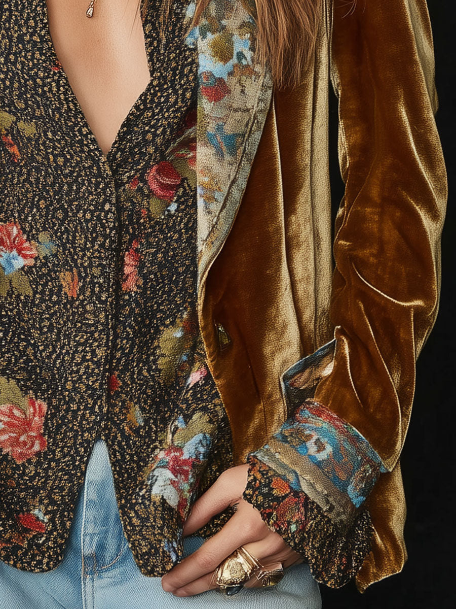 Séverine | Blazer in Velluto Patchwork Fiorito Vintage, Senape