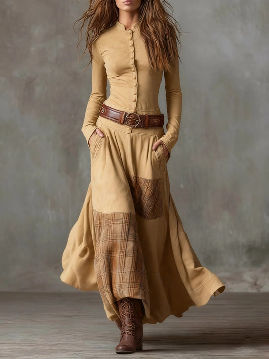 Cordelia | Abito Maxi in Suede con Cintura