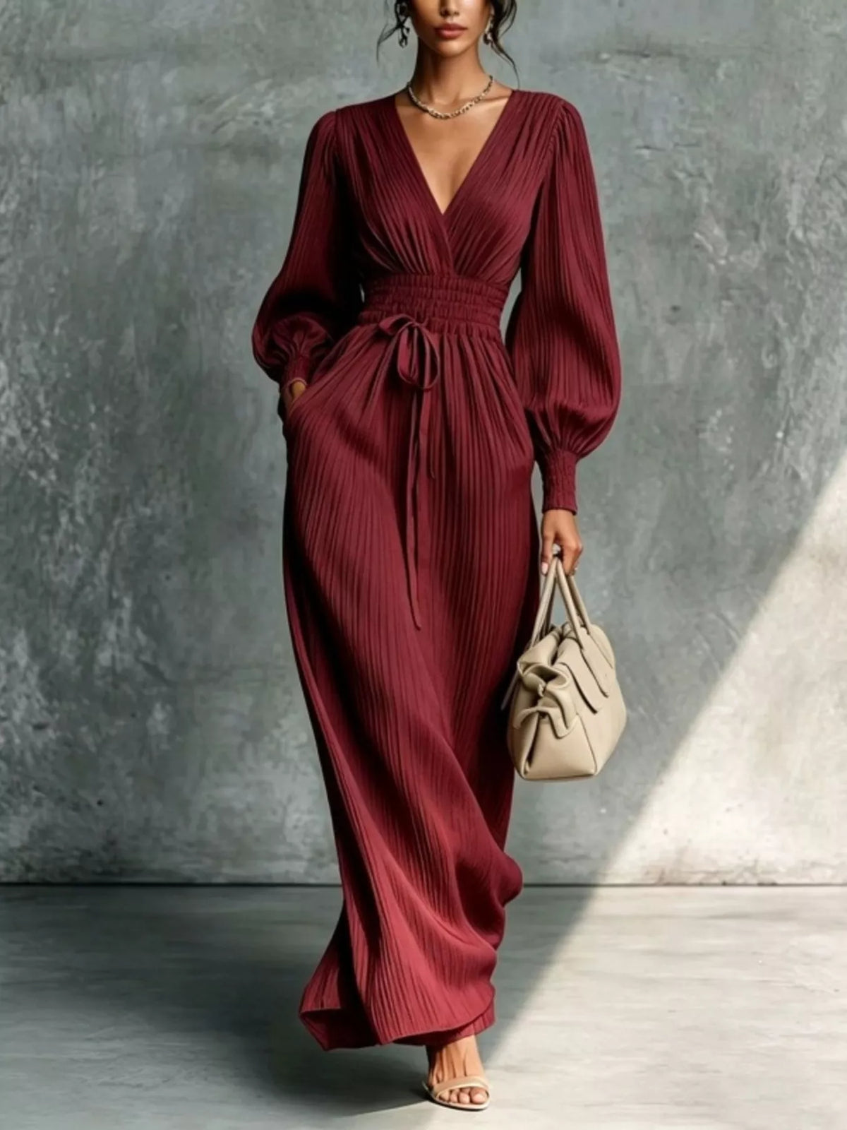 Clelia | Abito Maxi Plissé con Laccio in Vita