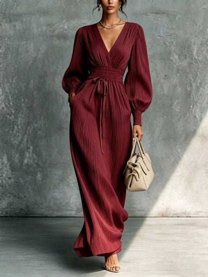 Clelia | Abito Maxi Plissé con Laccio in Vita