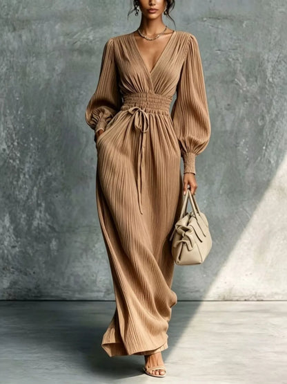 Clelia | Abito Maxi Plissé con Laccio in Vita