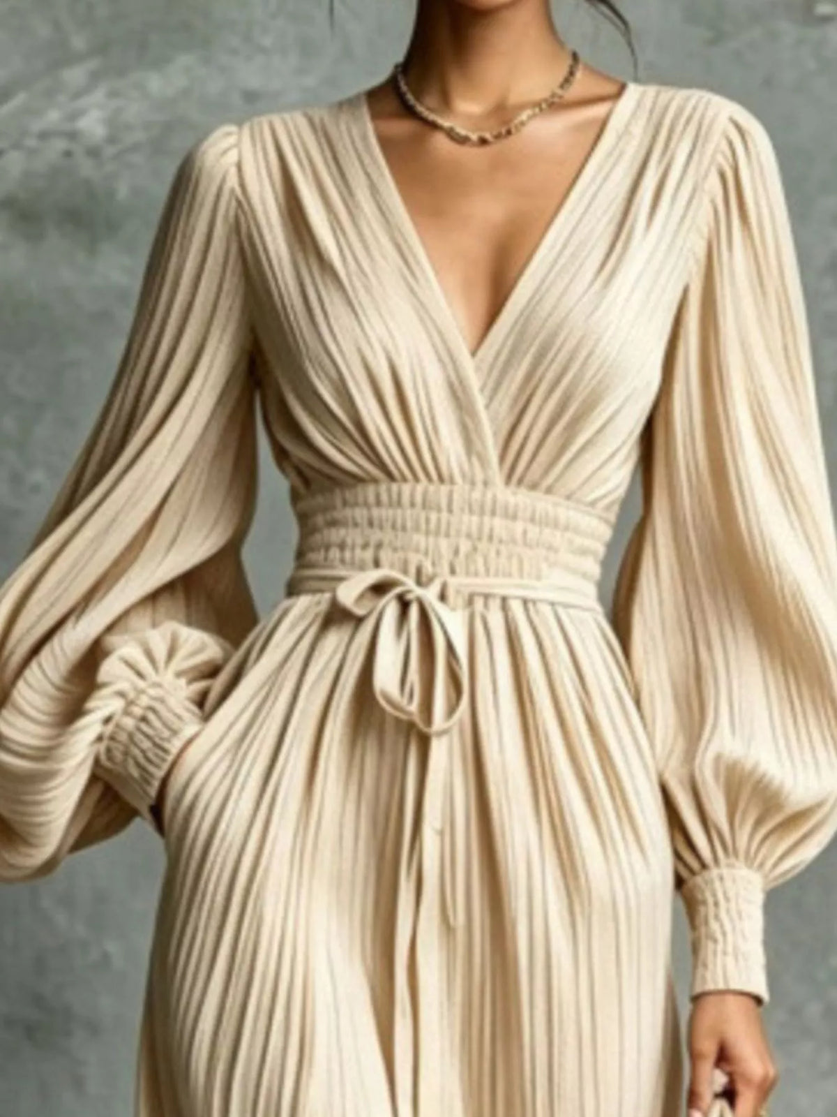 Clelia | Abito Maxi Plissé con Laccio in Vita