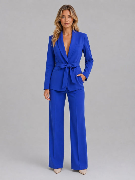 Genziana | Completo Due Pezzi con Blazer Collo a Scialle e Cintura in Vita