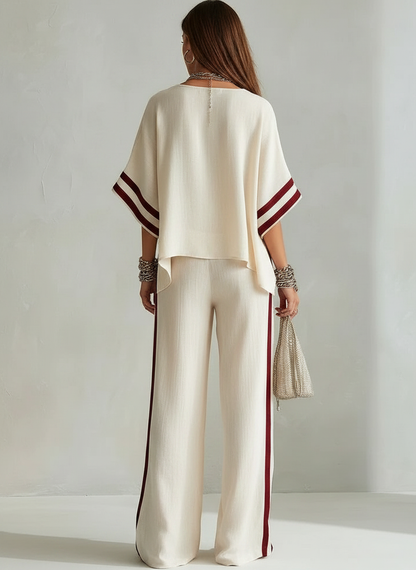 Michela | Completo Boho a Righe Color-Block, Crema